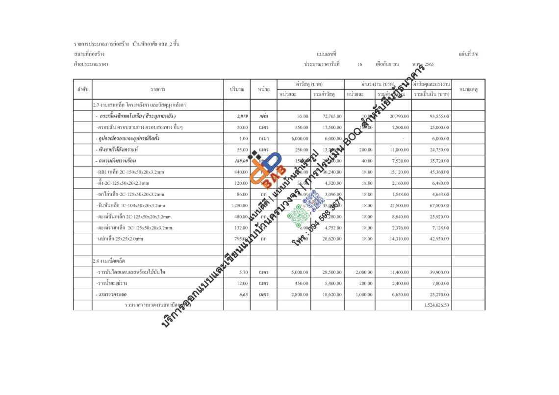 boq bill of quantities
